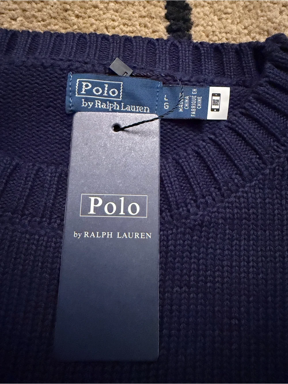 Ralph Lauren Navy Crewneck Sweater with Golf Bear Motif